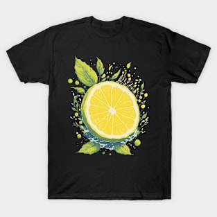 Lemon with green leaves and splashes T-Shirt